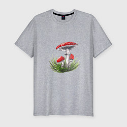 Мужская slim-футболка Мухоморы в траве