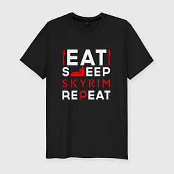 Футболка slim-fit Надпись Eat Sleep Skyrim Repeat, цвет: черный