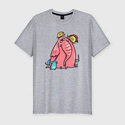 Мужская slim-футболка Розовая слоника со слонятами