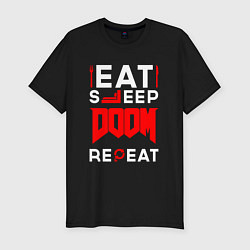 Футболка slim-fit Надпись Eat Sleep Doom Repeat, цвет: черный