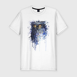 Мужская slim-футболка Прикольная сова в акварельном рисунке