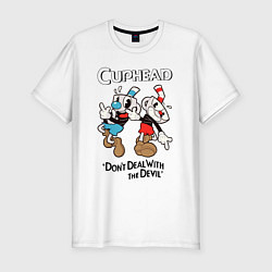 Футболка slim-fit Cuphead - dont deal with devil, цвет: белый