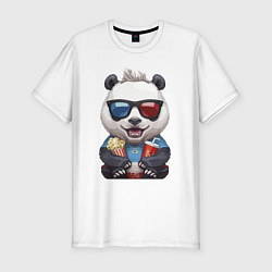 Футболка slim-fit Прикольный панда с попкорном и колой, цвет: белый