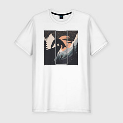 Футболка slim-fit Оранжевая луна и лисёнок, цвет: белый