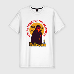 Футболка slim-fit Вампир в лунную ночь halloween, цвет: белый