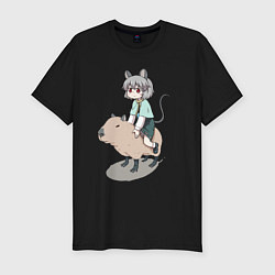 Футболка slim-fit Nazrin - Touhou riding a capybara, цвет: черный