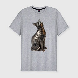 Футболка slim-fit Металлическая статуэтка кошки, цвет: меланж