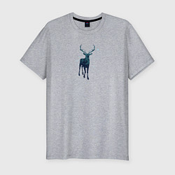 Мужская slim-футболка Зимний лес в силуэте стоящего оленя