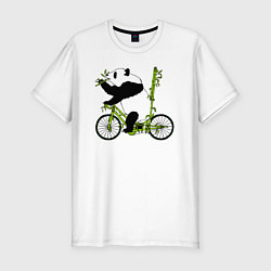 Мужская slim-футболка Панда на велосипеде с бамбуком