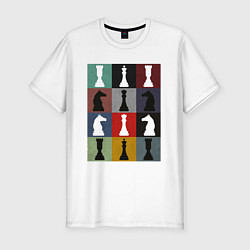 Футболка slim-fit Шахматные фигуры на цветном фоне, цвет: белый