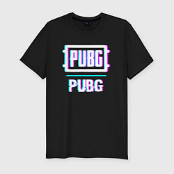 Футболка slim-fit PUBG в стиле glitch и баги графики, цвет: черный