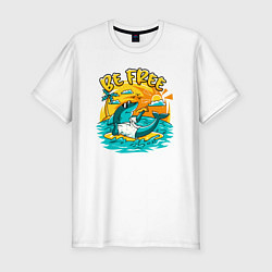 Мужская slim-футболка Акула серфингист будь свободным