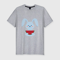 Футболка slim-fit Кролик с арбузом, цвет: меланж