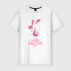 Футболка slim-fit Cute bunny, merry Christmas, цвет: белый