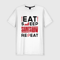 Футболка slim-fit Надпись: eat sleep Saints Row repeat, цвет: белый