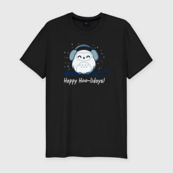 Футболка slim-fit Happy Hoo-lidays!, цвет: черный