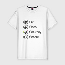 Футболка slim-fit Eat Sleep Caturday, цвет: белый