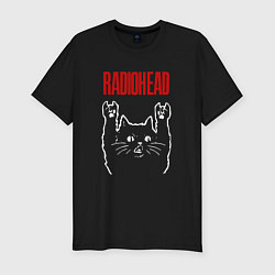 Футболка slim-fit Radiohead рок кот, цвет: черный