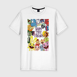 Футболка slim-fit Happy three friends - poster, цвет: белый