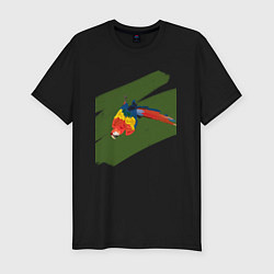 Мужская slim-футболка Попугай в джунглях