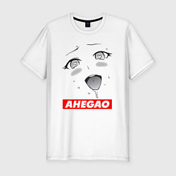 Футболка slim-fit Лицо ахегао с логотипом, цвет: белый