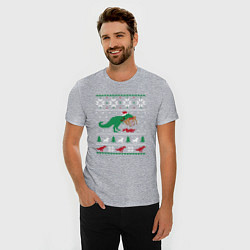 Футболка slim-fit Новогодний тирекс - ugly sweater, цвет: меланж — фото 2