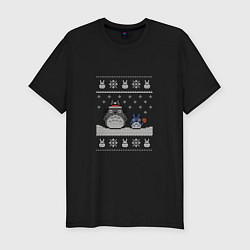 Футболка slim-fit Новогодние тоторики - ugly sweater, цвет: черный