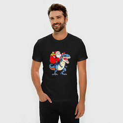 Футболка slim-fit Father Christmas on a dinosaur, цвет: черный — фото 2