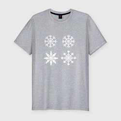 Мужская slim-футболка Новогодние белые снежинки
