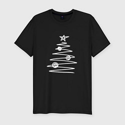 Мужская slim-футболка Графичная новогодняя белая ёлка