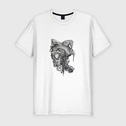 Футболка slim-fit Jester skull steampunk, цвет: белый