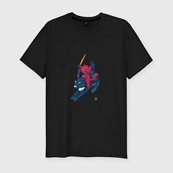 Футболка slim-fit Кот верхом на кролике, цвет: черный