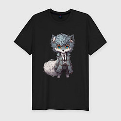 Футболка slim-fit Милый серый волк, цвет: черный