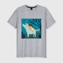 Футболка slim-fit Принцесса Мононоке и волк милая, цвет: меланж