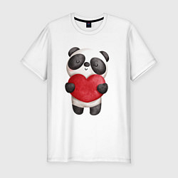 Мужская slim-футболка Панда держит сердечко
