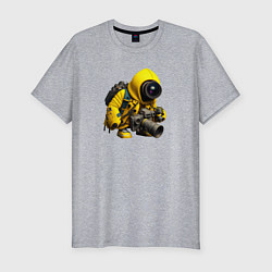 Футболка slim-fit Робот-фотоаппарат в желтом дождевике, цвет: меланж