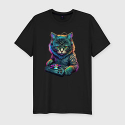 Футболка slim-fit Кот диджей, цвет: черный