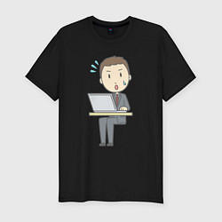 Мужская slim-футболка Офисный джентльмен за ноутбуком