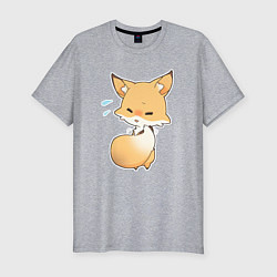 Мужская slim-футболка Милая лисичка смущается