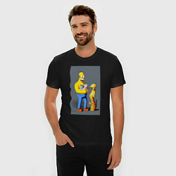 Футболка slim-fit Homer Simpson and cats - нейросеть арт, цвет: черный — фото 2