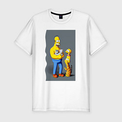 Футболка slim-fit Homer Simpson and cats - нейросеть арт, цвет: белый