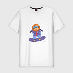 Мужская slim-футболка Лев-сноубордист