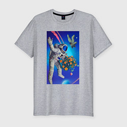 Футболка slim-fit День святого Валентина в космосе - нейросеть, цвет: меланж