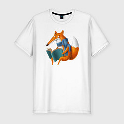 Футболка slim-fit Лисица читает книгу, цвет: белый