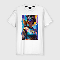 Футболка slim-fit Cyberpunk - neural network - fantasy - art, цвет: белый