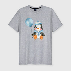 Мужская slim-футболка Пингвин с синим шариком