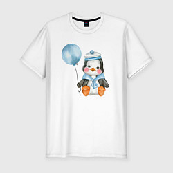 Футболка slim-fit Пингвин с синим шариком, цвет: белый