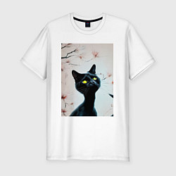 Футболка slim-fit Котик под деревом, цвет: белый