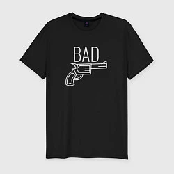 Футболка slim-fit Bad надпись с револьвером, цвет: черный