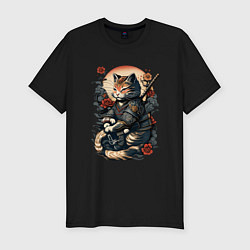 Футболка slim-fit Самурай кот, цвет: черный